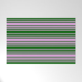 [ Thumbnail: Dark Green and Plum Colored Striped Pattern Welcome Mat ]