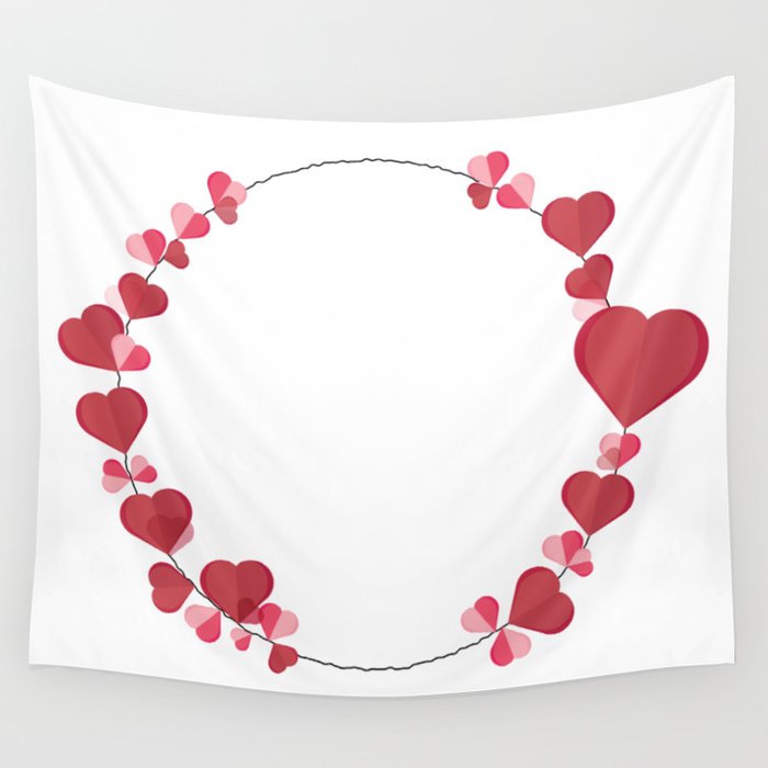 Wreath with Red and Pink Heart. paper Hearts .Valentine day, mother day, father day Wall Tapestry