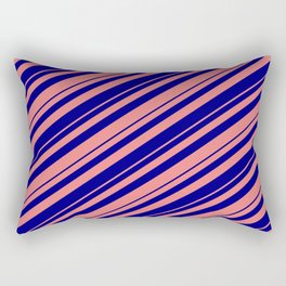 [ Thumbnail: Blue and Light Coral Colored Lined Pattern Rectangular Pillow ]