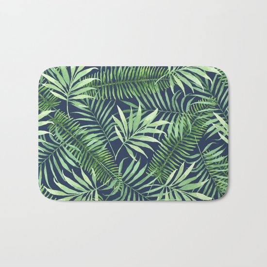 Tropical Branches on Dark Pattern 04 Bath Mat