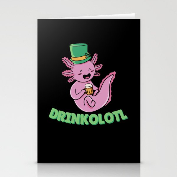 Drinkolotl St Patricks Day Axolotl Pun Beer Stationery Cards