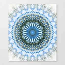 White,blue and green mandala Canvas Print