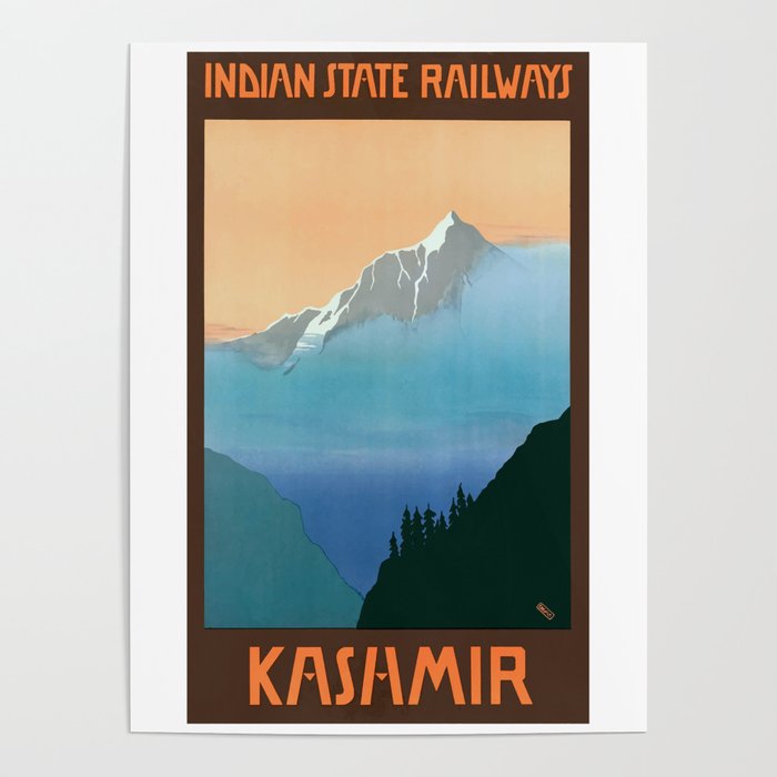 1930 KASHMIR Indian State Railways Travel Poster Poster
