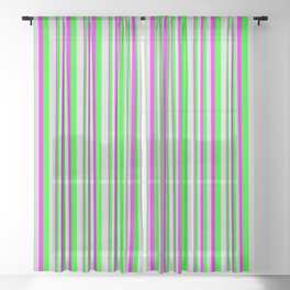 [ Thumbnail: Fuchsia, Lime, and Light Grey Colored Lined/Striped Pattern Sheer Curtain ]