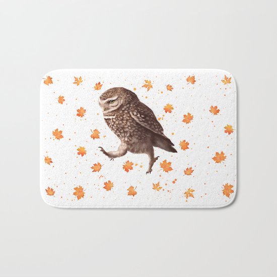 Autumn owl with leaves Bath Mat