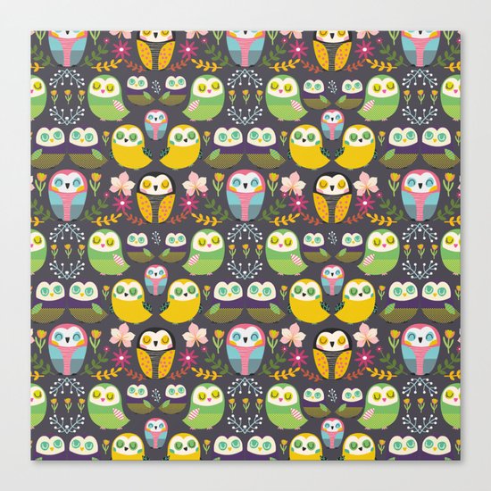 Owls and flowers Canvas Print
