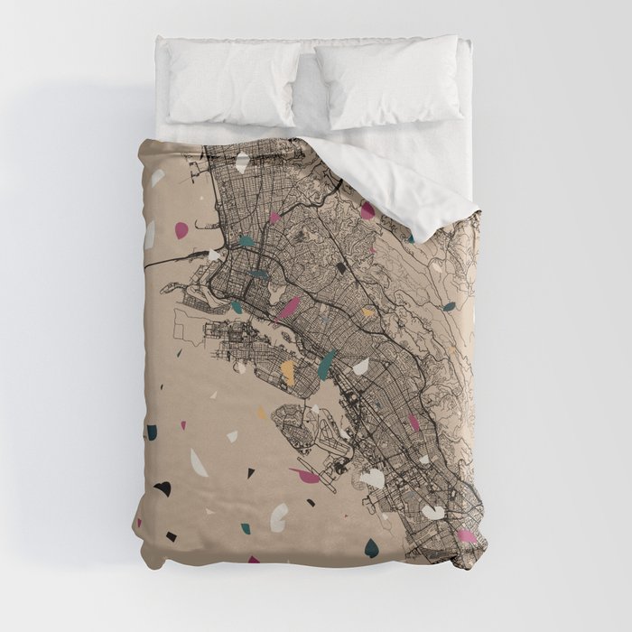 USA, Oakland City Map - Terrazzo Collage Duvet Cover