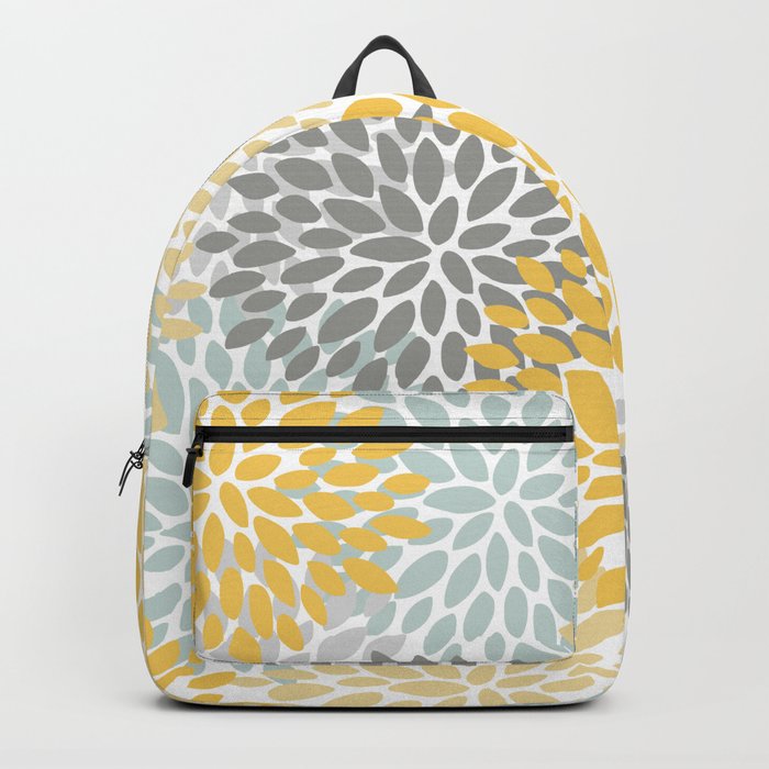 Floral Pattern, Yellow, Pale, Aqua and Gray Backpack