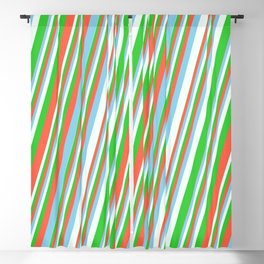 [ Thumbnail: Red, Sky Blue, Mint Cream, and Lime Green Colored Pattern of Stripes Blackout Curtain ]