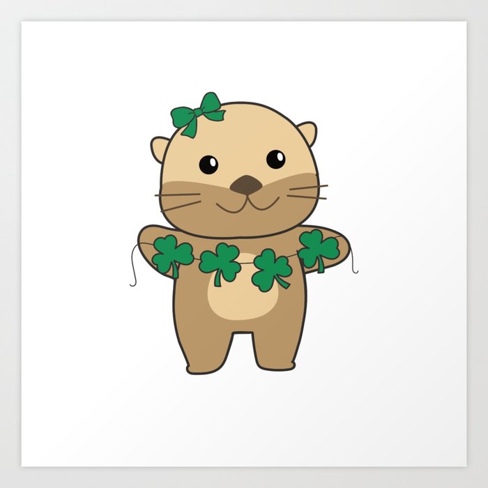 Otter With Shamrocks Cute Animals For Luck Art Print