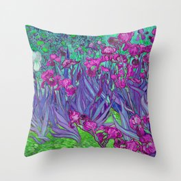 Vincent Van Gogh Irises Painting Violet Fuchsia Palette Throw Pillow