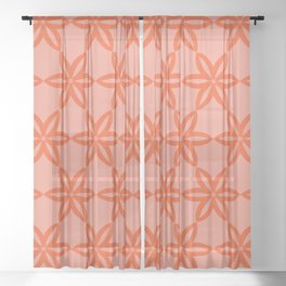 Geometric Flowers Pattern - Orange Pink Sheer Curtain
