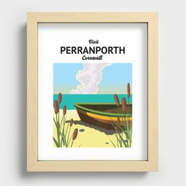 Perranporth Cornwall Seaside travel poster. Recessed Framed Print