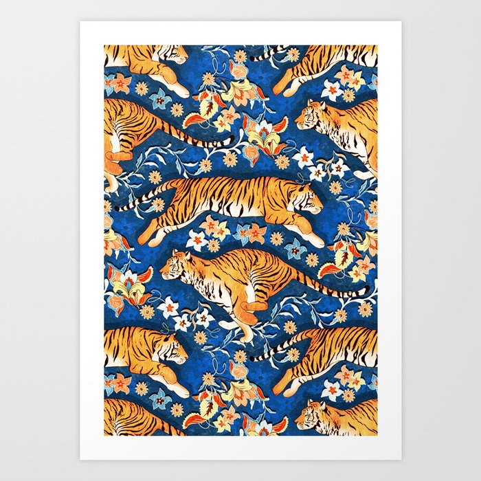 Animalier's Tiger Chintz - French ultramarine Art Print
