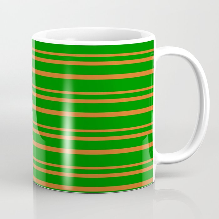 Green & Chocolate Colored Lined/Striped Pattern Coffee Mug