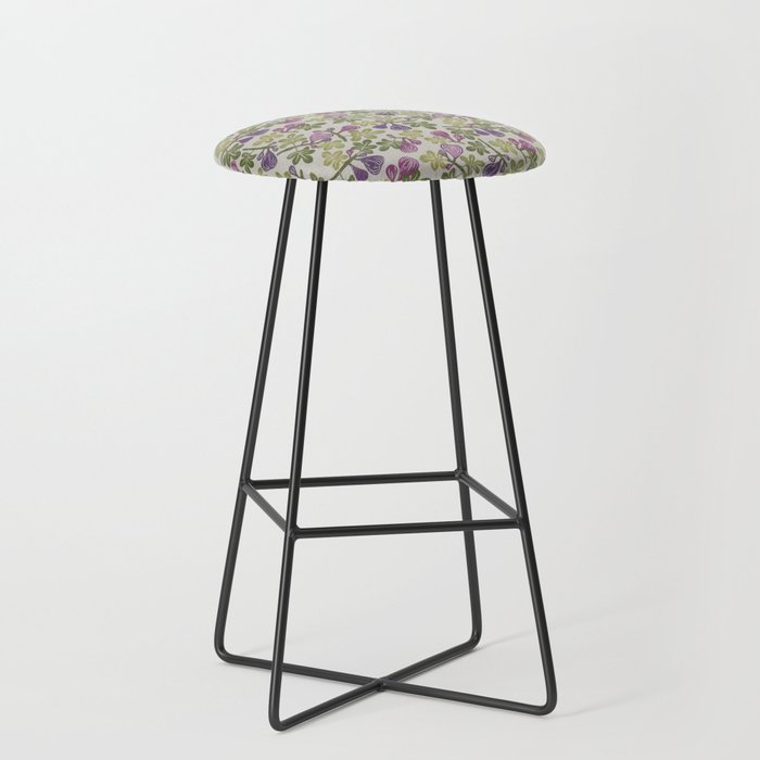 Fig branches with leaves and fruits. Imitation of hand printing on fabric. Bar Stool