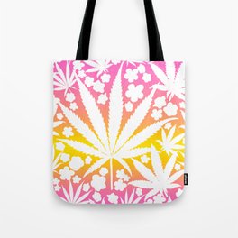 Retro 70’s Cannabis And Flowers Sunset Beach Tote Bag