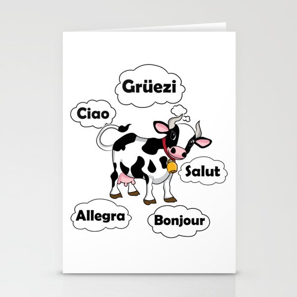 Swiss Cow - Gruezi Salut Bonjour Ciao Allegra - Switzerland Travel Stationery Cards