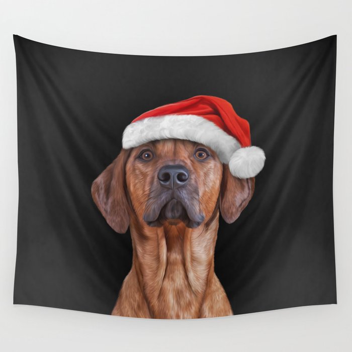 Drawing Vizsla Pointer in red hat of Santa Claus  Wall Tapestry