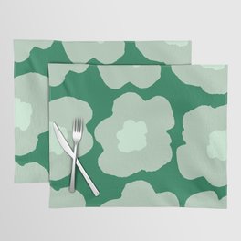 Large Pop-Art Retro Flowers in Sage Moss on Green Background  Placemat