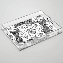 Hand Drawn Tiger & Lily Pattern - Black and White Acrylic Tray