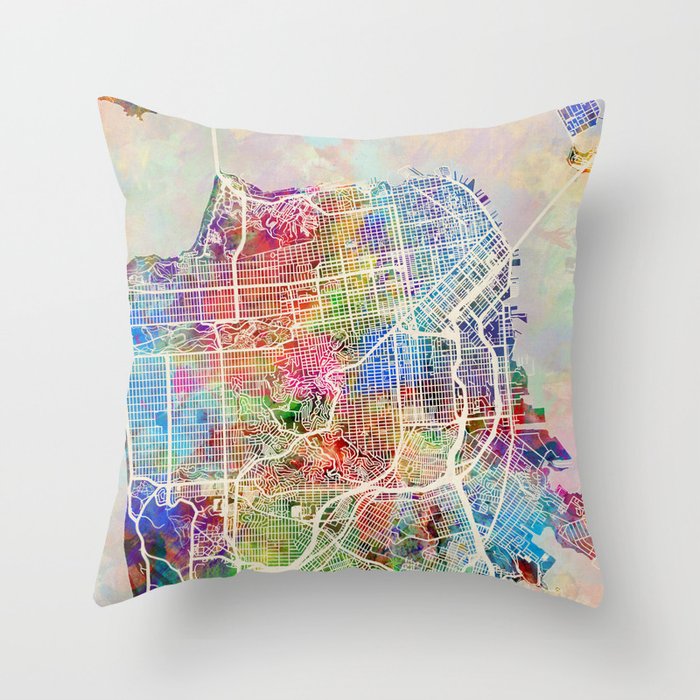 San Francisco City Street Map Throw Pillow