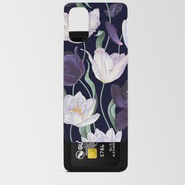 Purple and White Tulip Floral Prints on Navy Blue Android Card Case