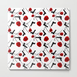 Roses Barbed Wire Guns Pattern Love Is War Metal Print | Graphicdesign, Digital, Love, Pattern, Loveandguns, Guns, Loveiswar, Roses, Gunspattern, Graphic Design 