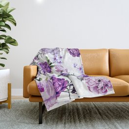 Elegant Girly Violet Lilac Purple Flowers Throw Blanket
