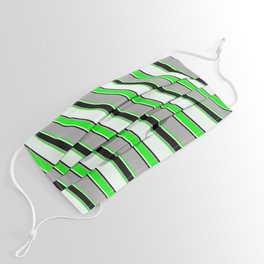 [ Thumbnail: Dark Gray, Lime, Mint Cream & Black Colored Stripes/Lines Pattern Face Mask ]