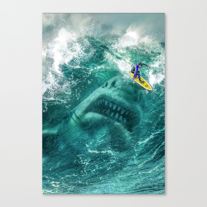 Megalodon Shark in the Wave Canvas Print