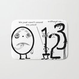 Big Fat Zero or When good numbers go bad Bath Mat | Typography, Graphicdesign, Illustration, Children, Blackandwhite, Funny, Quirky, Cartoon, Mathematic, Animation 