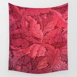 William Morris herbaceous acanthus crimson red Italian Laurel textile floral leaf print for duvet, curtain, pillow, bathroom, wallpaper, and home and wall decor Wall Tapestry | Graphicdesign, 19Thcentury, Print, Crimson, Gildedage, Bathroom, Textile, Textiles, Laurel, Herbaceous 