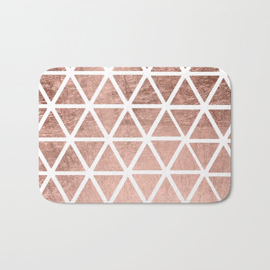 Geometric faux rose gold foil triangles pattern Bath Mat