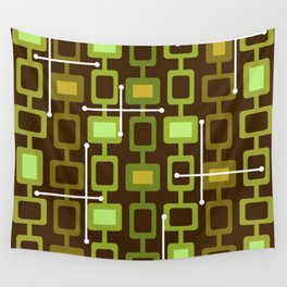 Retro 1950s Geometric Pattern Olive Green Wall Tapestry