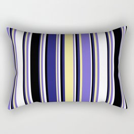 [ Thumbnail: Colorful Midnight Blue, Tan, Slate Blue, White, and Black Colored Lined/Striped Pattern Rectangular Pillow ]
