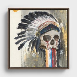 Skull in a Warbonnet Framed Canvas