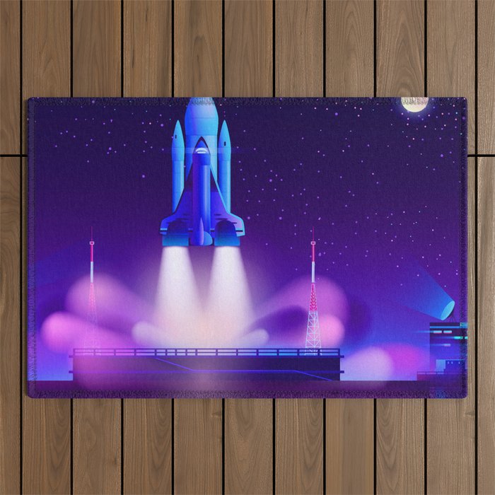 Synthwave Space #27: space shuttle Outdoor Rug