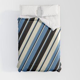 [ Thumbnail: Beige, Blue & Black Colored Pattern of Stripes Duvet Cover ]