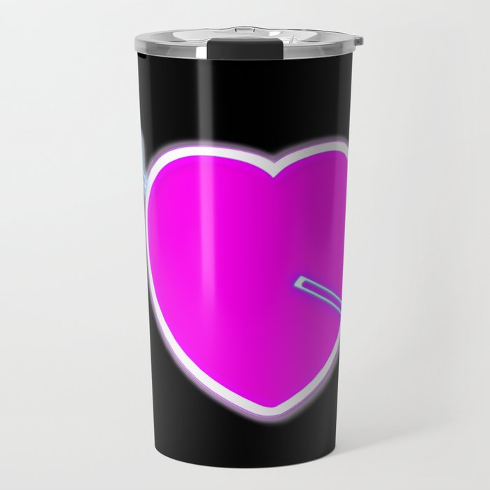 Neon pink love heart and blue arrow Travel Mug