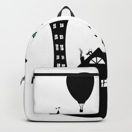 Silhouette City Uno Backpack | Cat, Unique, Children, Moon, Blue, Yellow, Fantasy, House, Graphicdesign, Kids 
