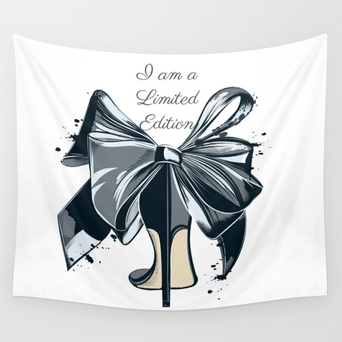 Fashion illustration with high heel shoe and bow. I am limited edition Wall Tapestry