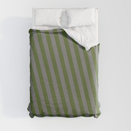 [ Thumbnail: Dark Olive Green & Grey Colored Lined Pattern Duvet Cover ]