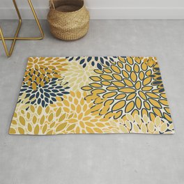 Floral Prints, Abstract Art, Navy Blue and Mustard Yellow, Coloured Prints Area & Throw Rug