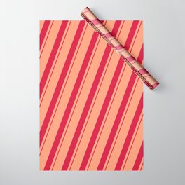 [ Thumbnail: Light Salmon and Crimson Colored Lined Pattern Wrapping Paper ]