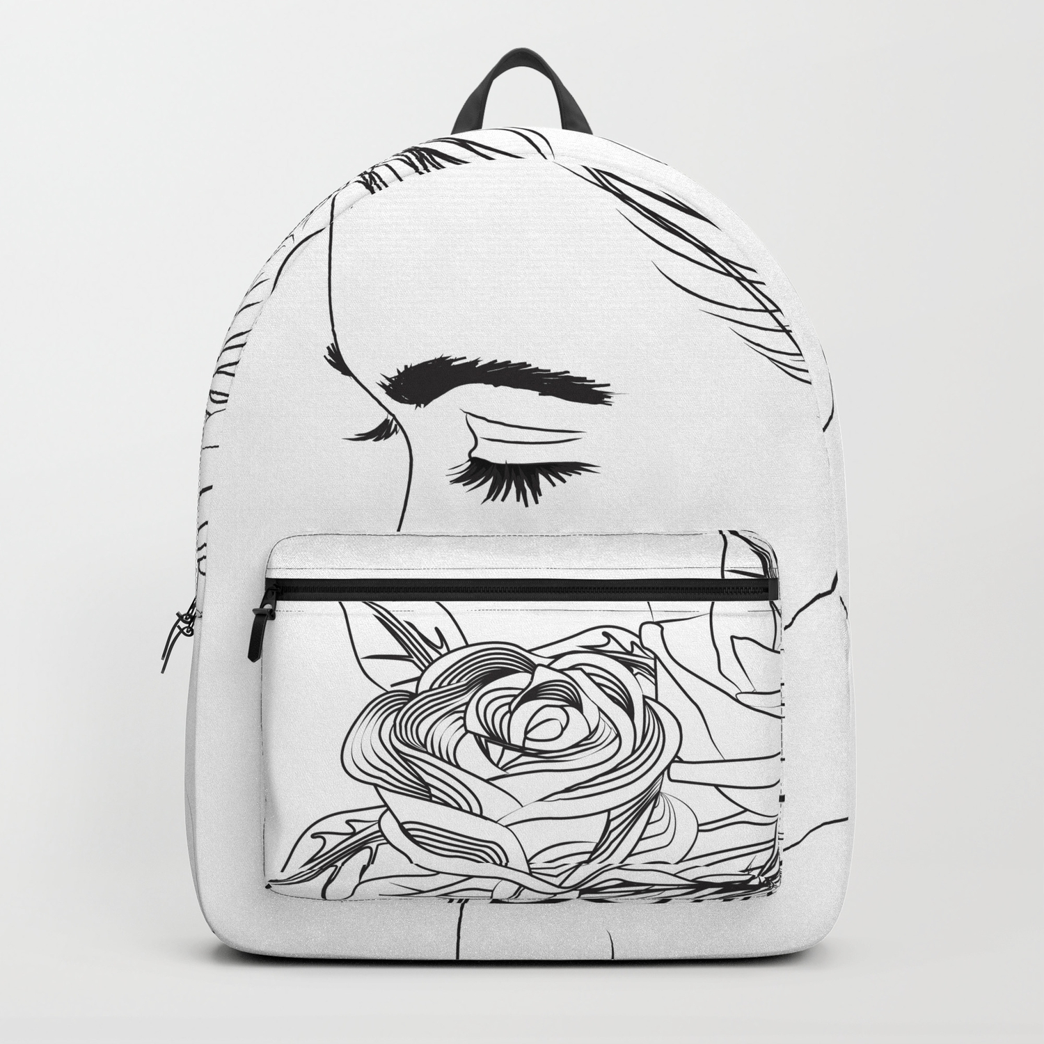 Simple Black And White Ink Drawing Of Woman With Flowers In Hair Backpack By Andwomandesign Society6