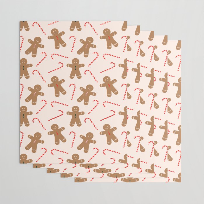 Gingerbread Man + Candy Cane Christmas Pattern Wrapping Paper by Lyman  Creative Co