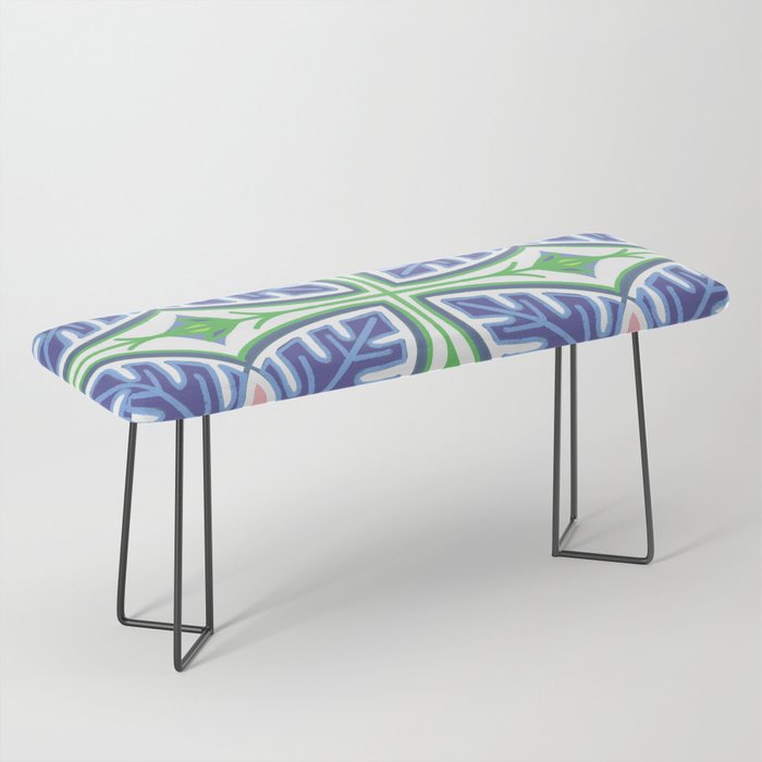 Modern Tropical Leaves Periwinkle, Pink and Green Bench
