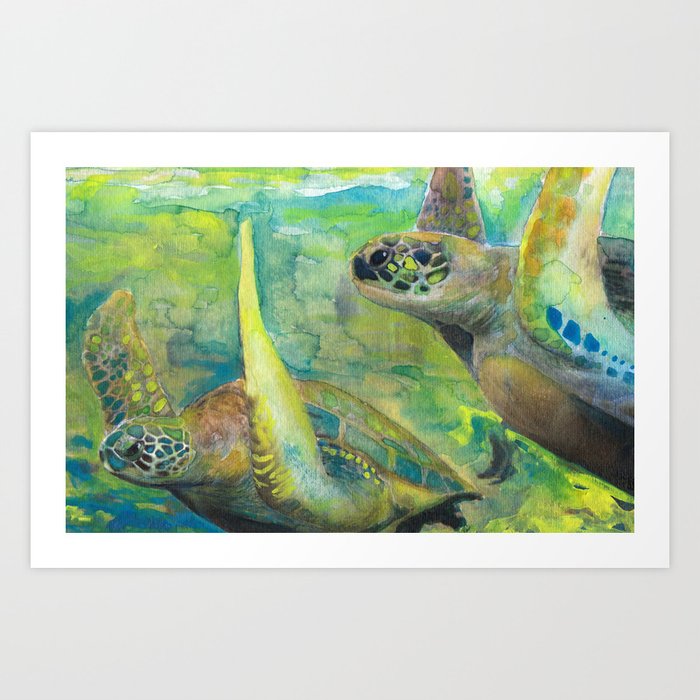 Giant Sea Turtle Watercolor Fine Art Print Reproduction Painting