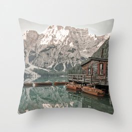 Dolomites Mountain Lake Throw Pillow